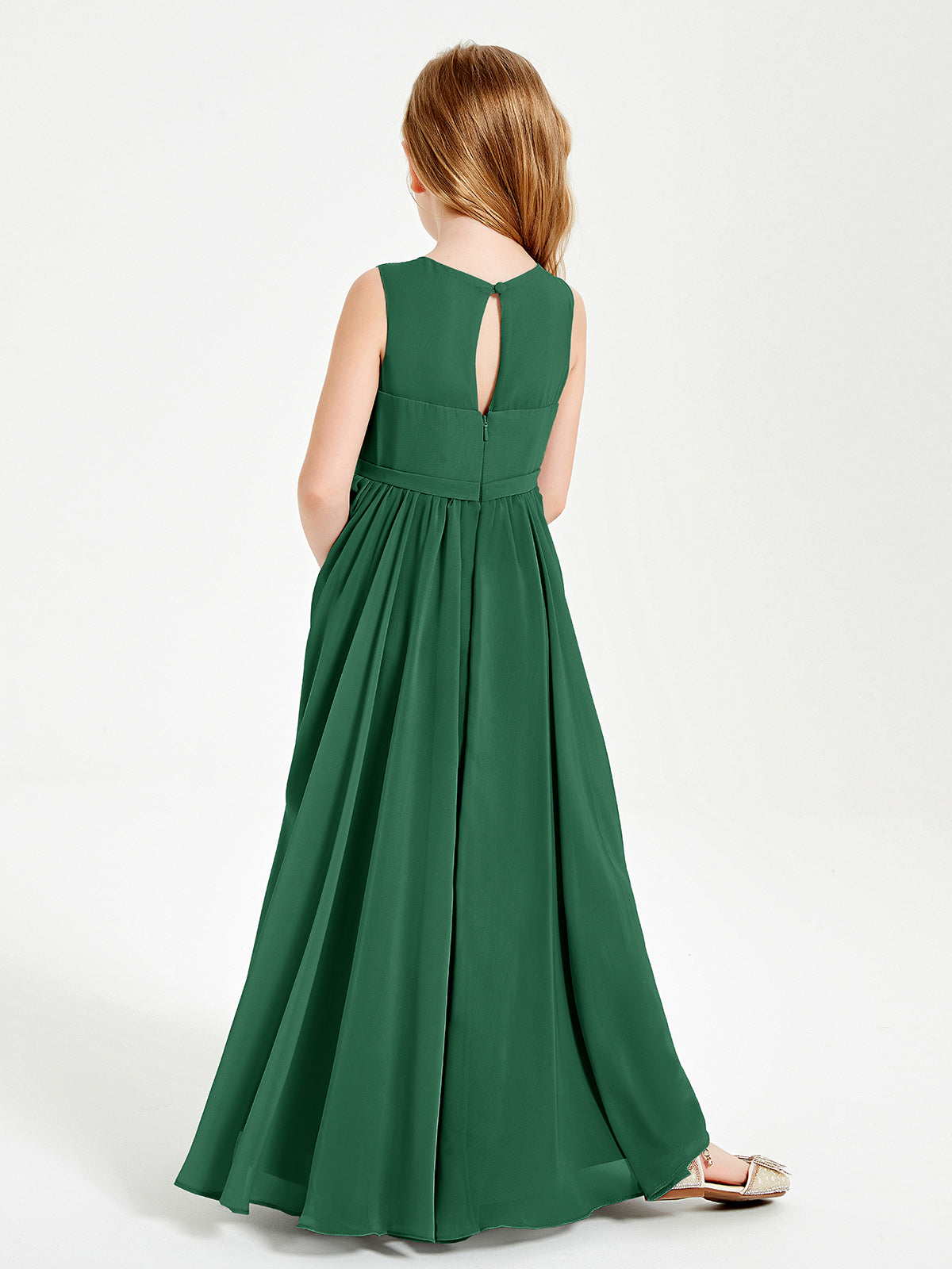Chic Elegant Sleeveless Dresses for Junior Bridesmaids Dark Green